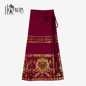 chinese modern hanfu women's red mamian skirt- Jianxi Hanfu