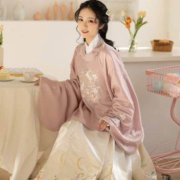 pink round collar top horse face skirt-Jianxi Hanfu