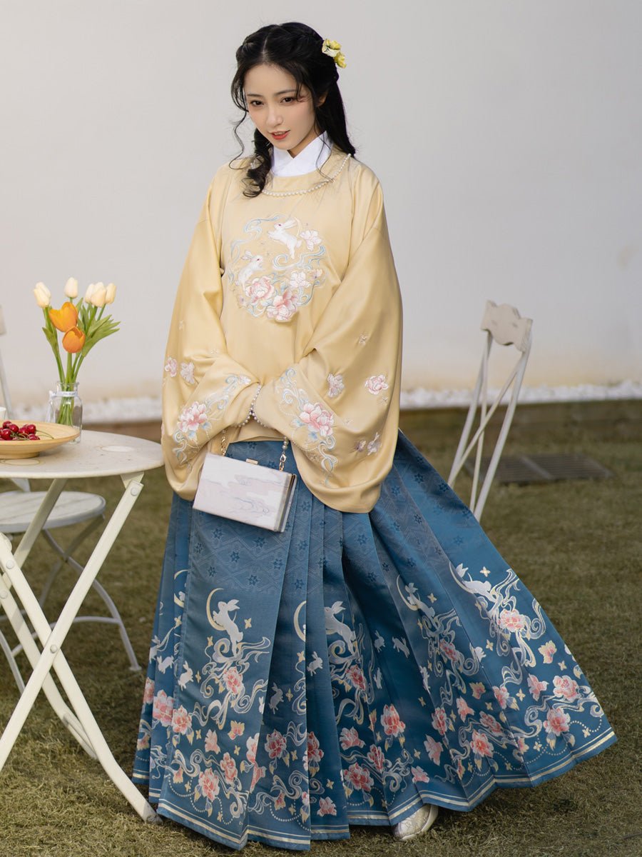 yellow round collar top horse face skirt-Jianxi Hanfu