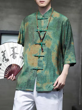 green tang suit summer shirt-Jianxi Hanfu
