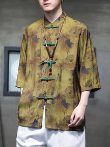 yellow  tang suit summer shirt-Jianxi Hanfu