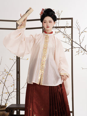 chinese ming dynasty women's hanfu beige shirt - Jianxi Hanfu