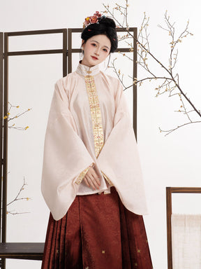 chinese ming dynasty women's spring hanfu beige shirt - Jianxi Hanfu