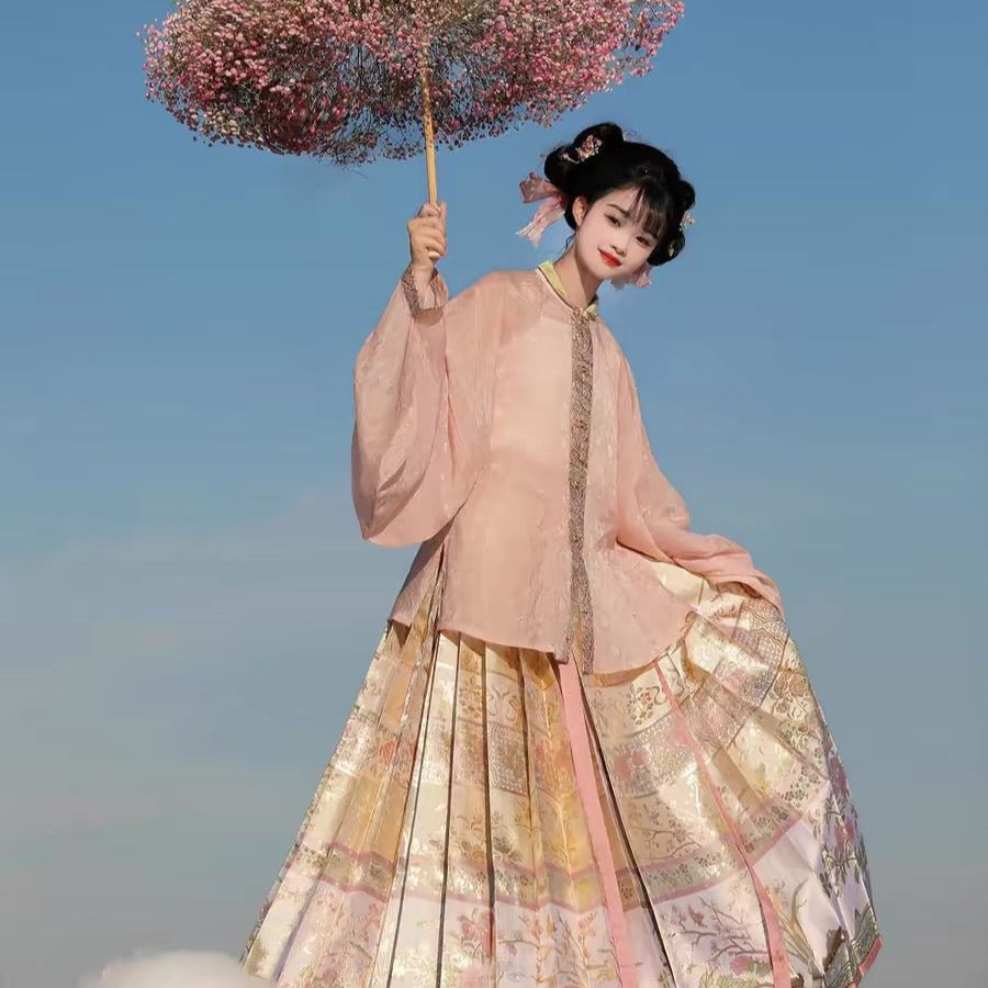 pink ming dynasty women's hanfu shirt-Jianxi Hanfu