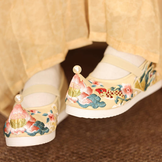 yellow shoes gold fish chinese traditional hanfu shoes -Jianxi Hanfu