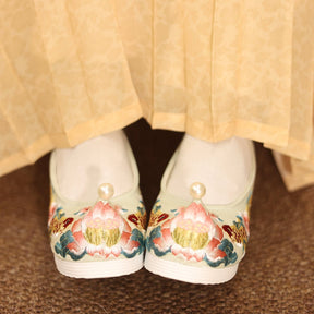 women's green shoes lotus fish pattern chinese hanfu shoes -Jianxi Hanfu