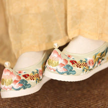 chinese pearl shoes women's hanfu green shoes -Jianxi Hanfu