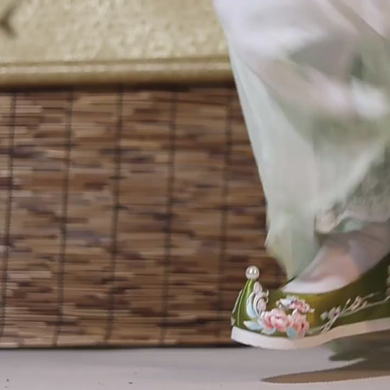 ming dynasty fashiongreen hanfu shoes-Jianxi Hanfu