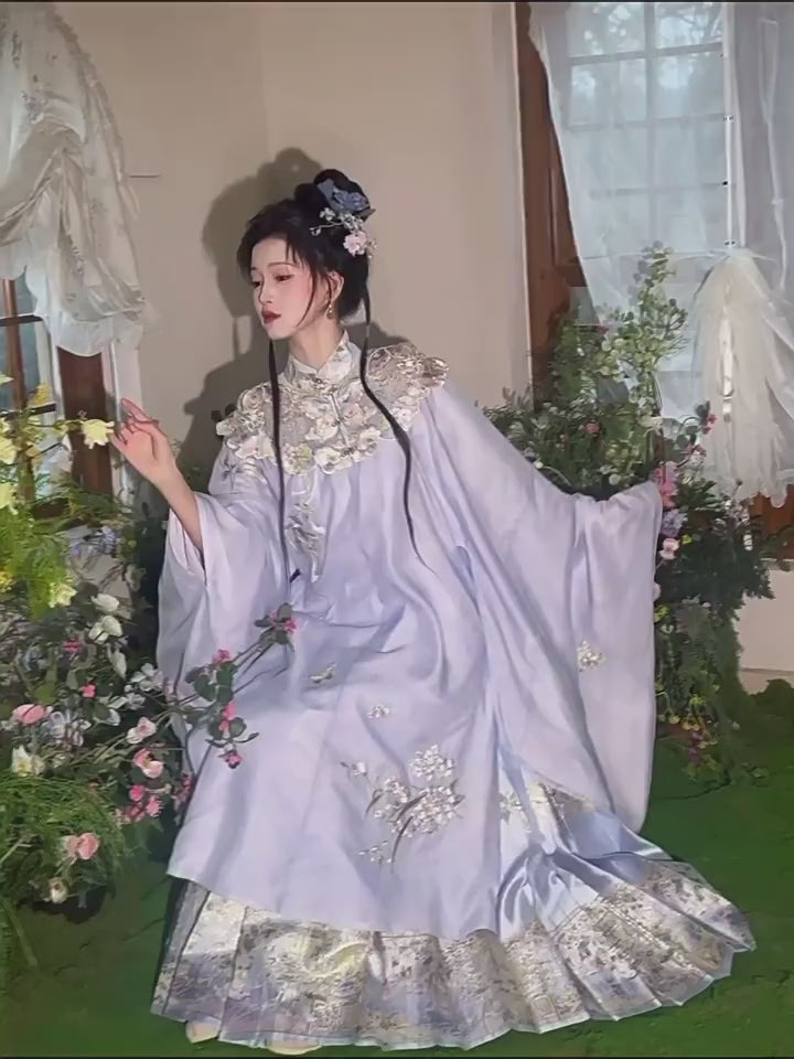 Blue/yellow hanfu dress mamian skirt girls dress-Jianxi Hanfu