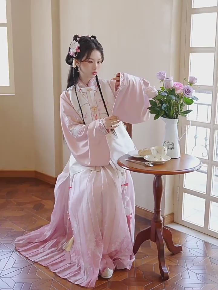 pink cross collar hanfu dress women's clothing-Jianxi Hanfu