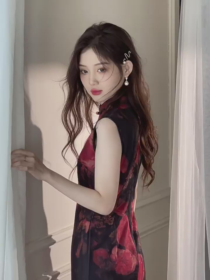 summer dress black qipao cheongsam dress-Jianxi Hanfu