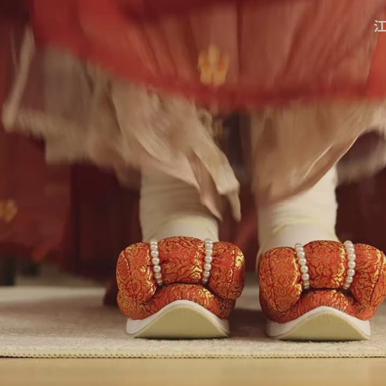 wedding shoes bride shoes song dynasty cloth shoes_Jianxi Hanfu