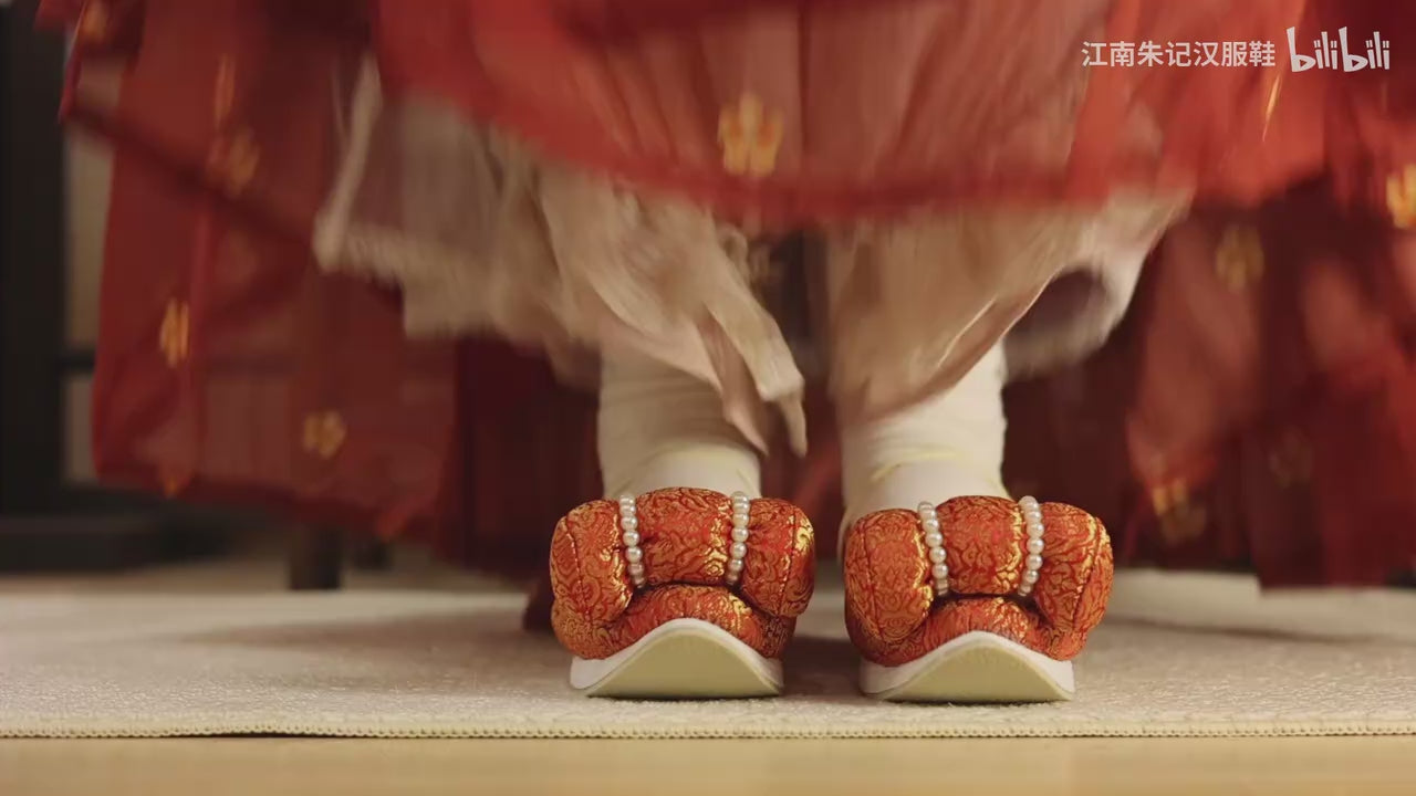 wedding shoes bride shoes song dynasty cloth shoes_Jianxi Hanfu
