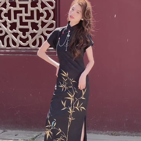 black qipao dress cheongsam dress new chinese style-Jianxi Hanfu