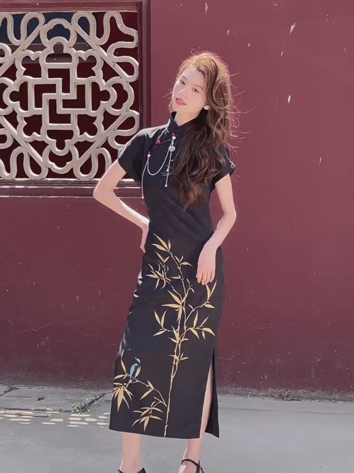 black qipao dress cheongsam dress new chinese style-Jianxi Hanfu