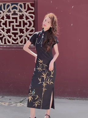 black qipao dress cheongsam dress new chinese style-Jianxi Hanfu