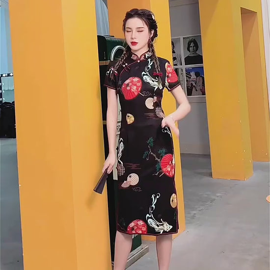 new chinese style black qipao cheongsam dress-Jianxi Hanfu