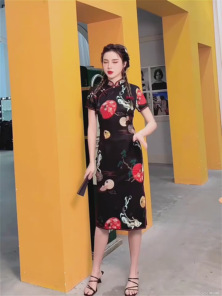 new chinese style black qipao cheongsam dress-Jianxi Hanfu