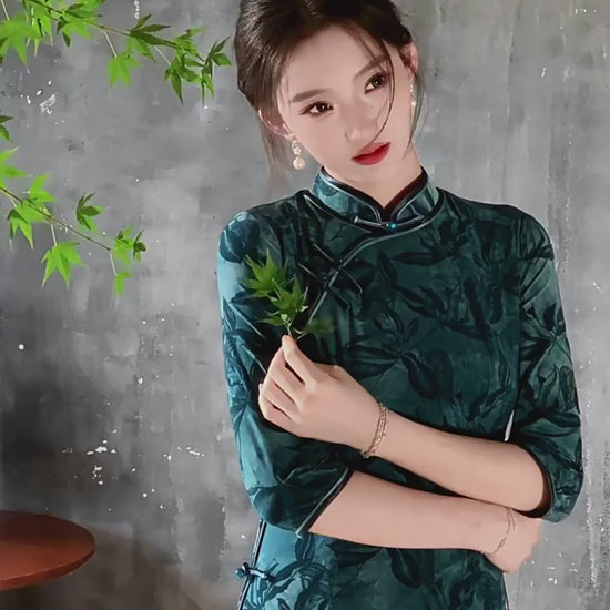 green qipao dress cheongsam dress-Jianxi Hanfu