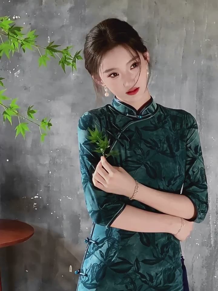 green qipao dress cheongsam dress-Jianxi Hanfu