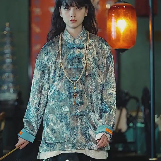 chinese tang suit blue tangzhuang-Jianxi Hanfu