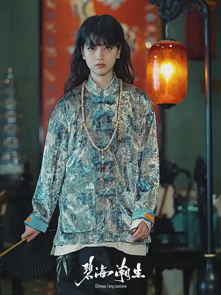 chinese tang suit blue tangzhuang-Jianxi Hanfu