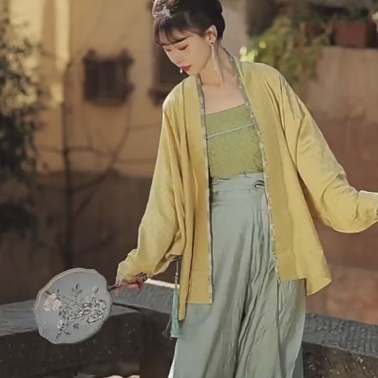 song dynasty cloth shoes yellow beizi green trousers-Jianxi Hanfu