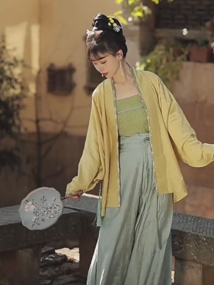 song dynasty cloth shoes yellow beizi green trousers-Jianxi Hanfu