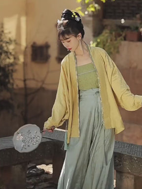 song dynasty cloth shoes yellow beizi green trousers-Jianxi Hanfu