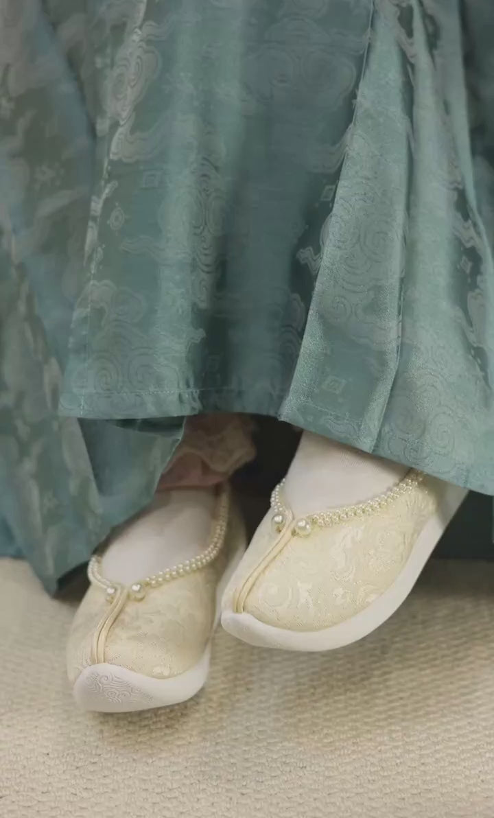 yellow Chinese hanfu shoes tang dynasty women's shoes-Jianxi Hanfu