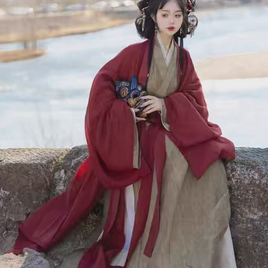 red beizi robe chinese song dynasty cloth shoes-Jianxi Hanfu