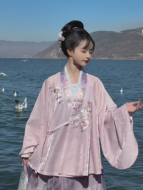 pink hanfu dress mamian skirt ming dynasty spring girls clothes-Jianxi Hanfu