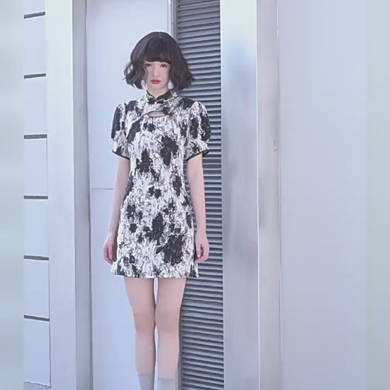 white dress black qipao cheongsam-Jianxi Hanfu