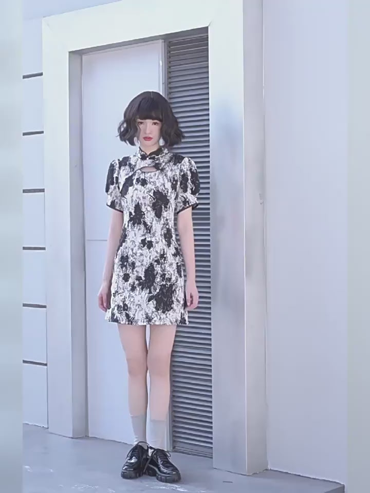 white dress black qipao cheongsam-Jianxi Hanfu