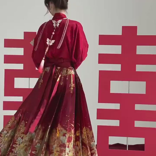 asian red wedding dress mamianqun-Jianxi Hanfu