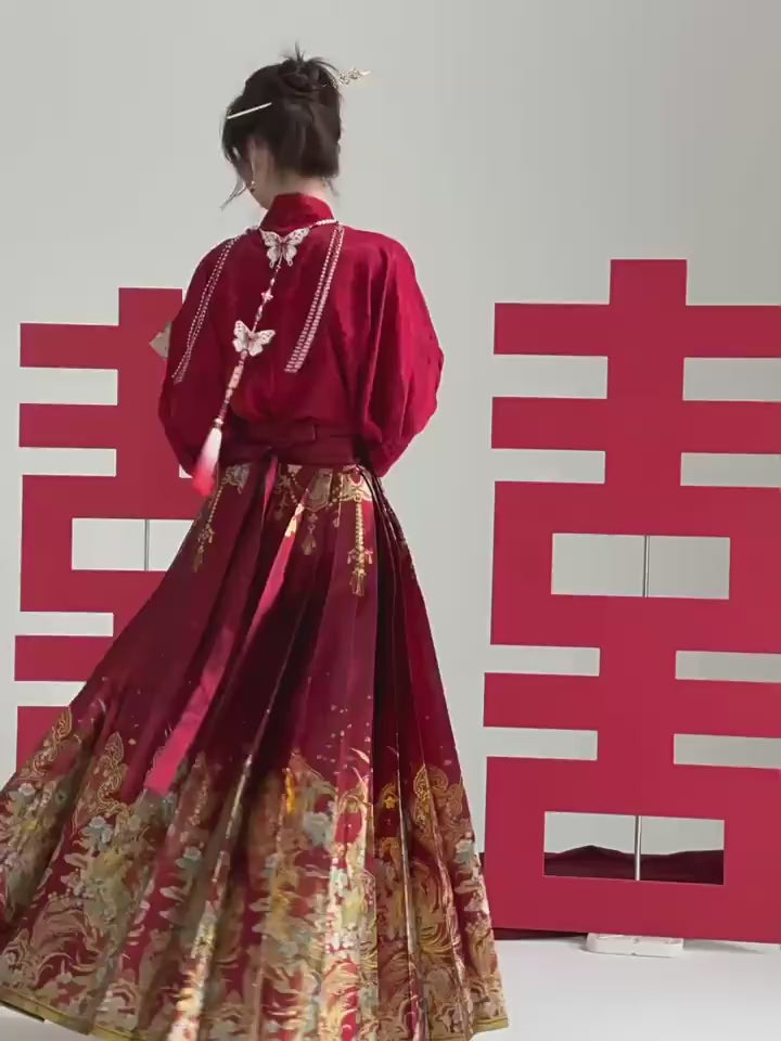 asian red wedding dress mamianqun-Jianxi Hanfu