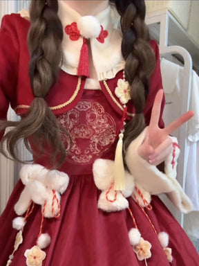 chinese style red winter clothes new year dress - Jianxi Hanfu