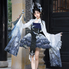 blue jsk skirt women's modern hanfu lolita dresses - Jianxi Hanfu