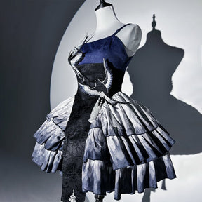 blue jsk skirt women's modern hanfu qi lolita dresses - Jianxi Hanfu