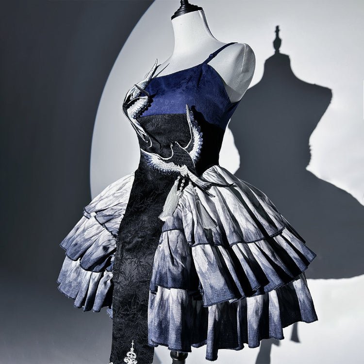 blue jsk skirt women's modern hanfu qi lolita dresses - Jianxi Hanfu