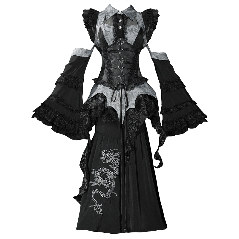 grey skirt qi lolita dresses chinese style women's hanfu dress - Jianxi Hanfu