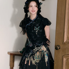 qi lolita dresses chinese ming dynasty mamianqun blue skirt - Jianxi Hanfu