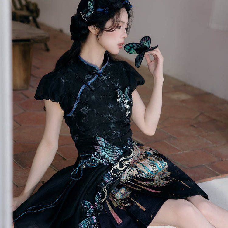 lolita dresses blue skirt chinese style women's blue hanfu dress - Jianxi Hanfu