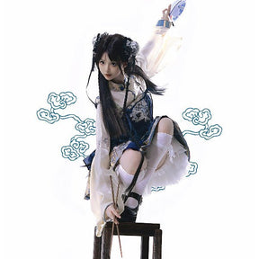 JSK qi lolita skirt white shirt blue skirt - Jianxi Hanfu