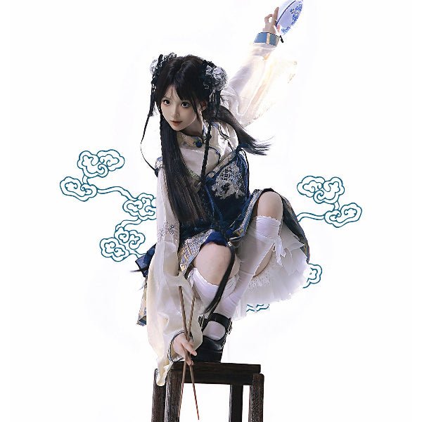 JSK qi lolita skirt white shirt blue skirt - Jianxi Hanfu