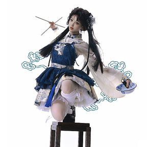 qi lolita skirt chinese kung fu white shirt blue skirt - Jianxi Hanfu