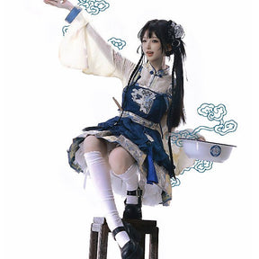 chinese style qi lolita skirt white shirt blue skirt - Jianxi Hanfu