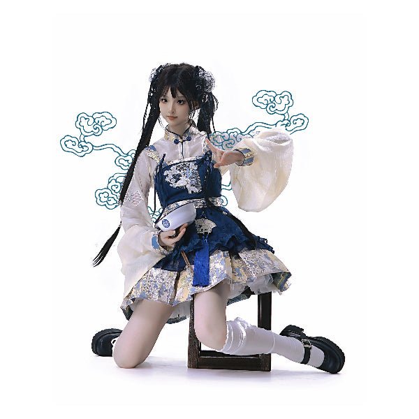 qi lolita skirt white shirt blue skirt - Jianxi Hanfu