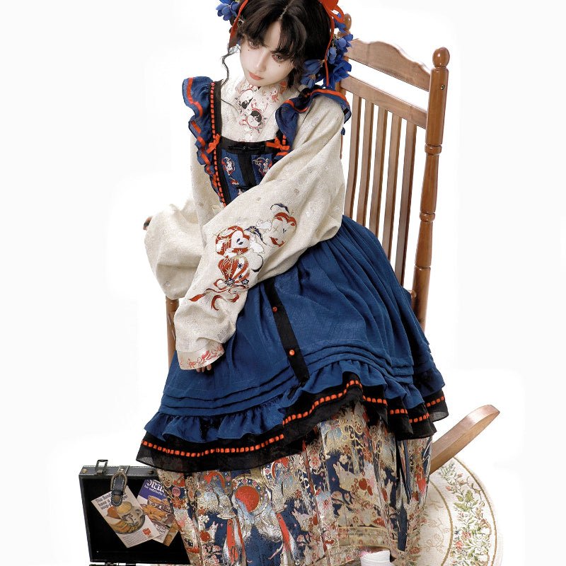 blue qi lolita clothing chinese style ming dynasty mamianqun - Jianxi Hanfu