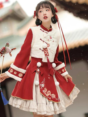chinese style winter red skirt - Jianxi Hanfu